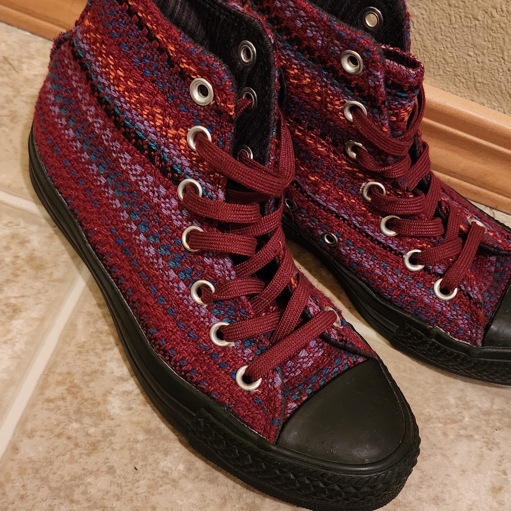 Converse Burgundy and Black High-Top Sneakers